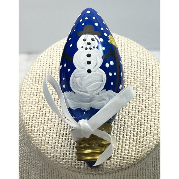 Handmade Christmas Light Bulb Snowman Brooch Pin Blue Vintage Handpainted - Picture 7 of 7